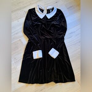 Hot Topic Black Velvet Dress with White Accents